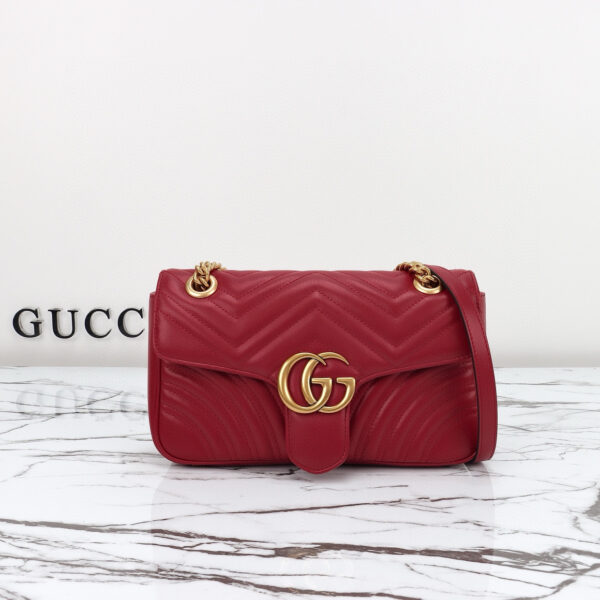 Borsa a tracolla GUCCI Marmont Cascade Chain Rossa in pelle